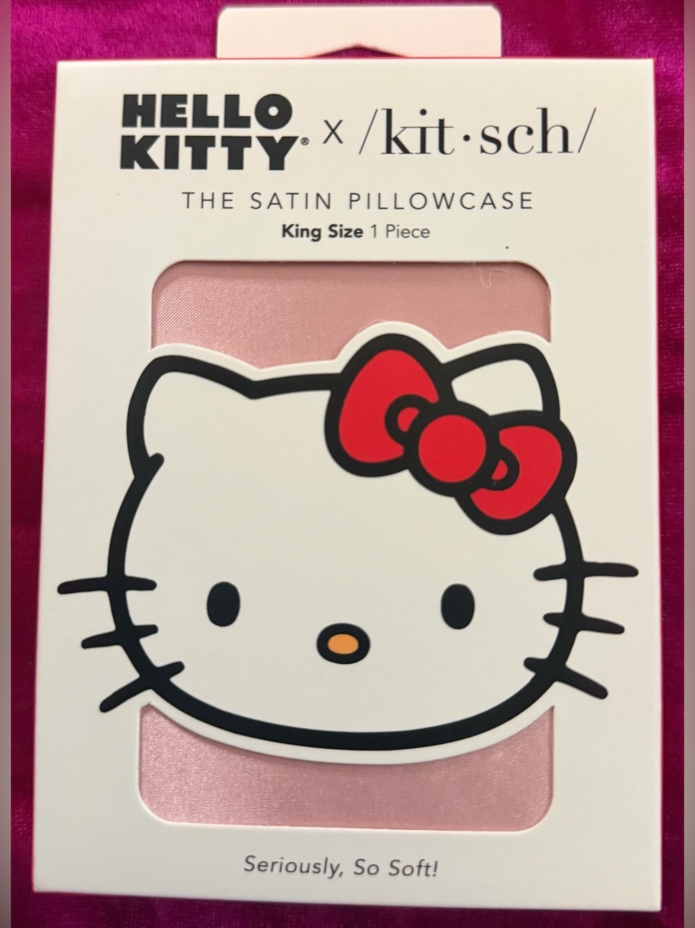 Hello Kitty Pink Satin Pillowcase with Red Bow - King Size
